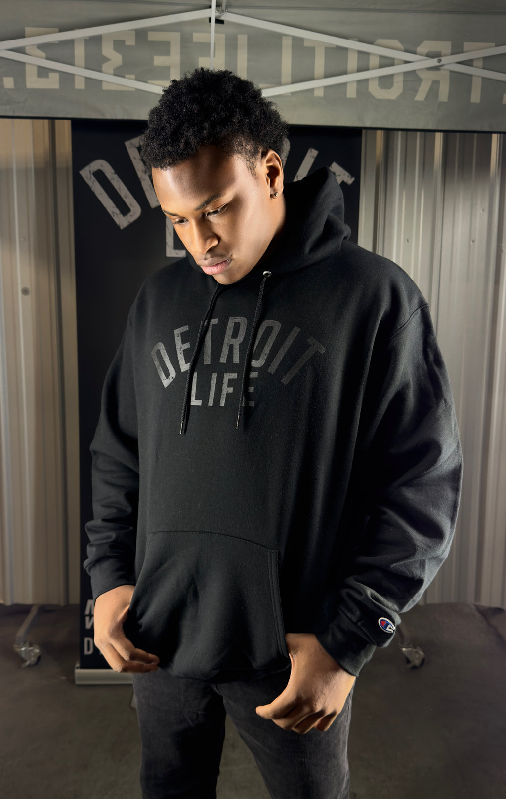 DETROIT LIFE HOODIE BLK ON BLK